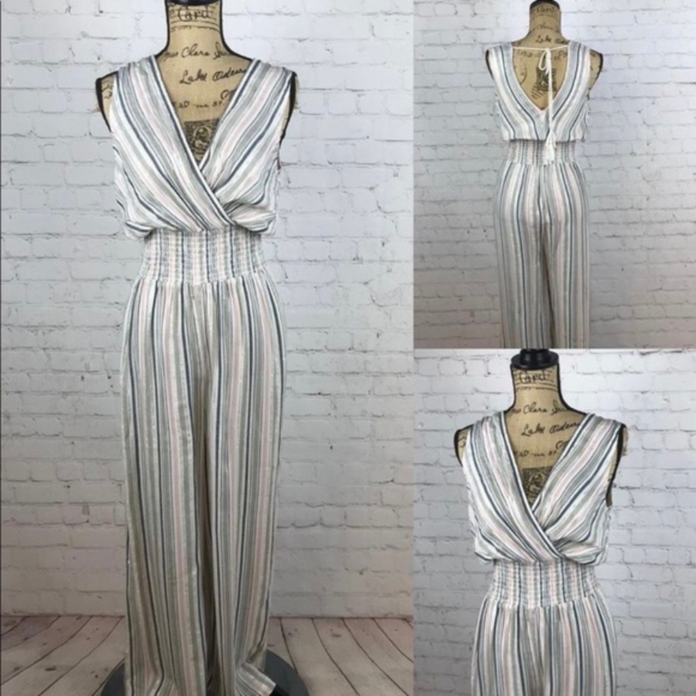 Blue Island Striped V Neckline Jumpsuit